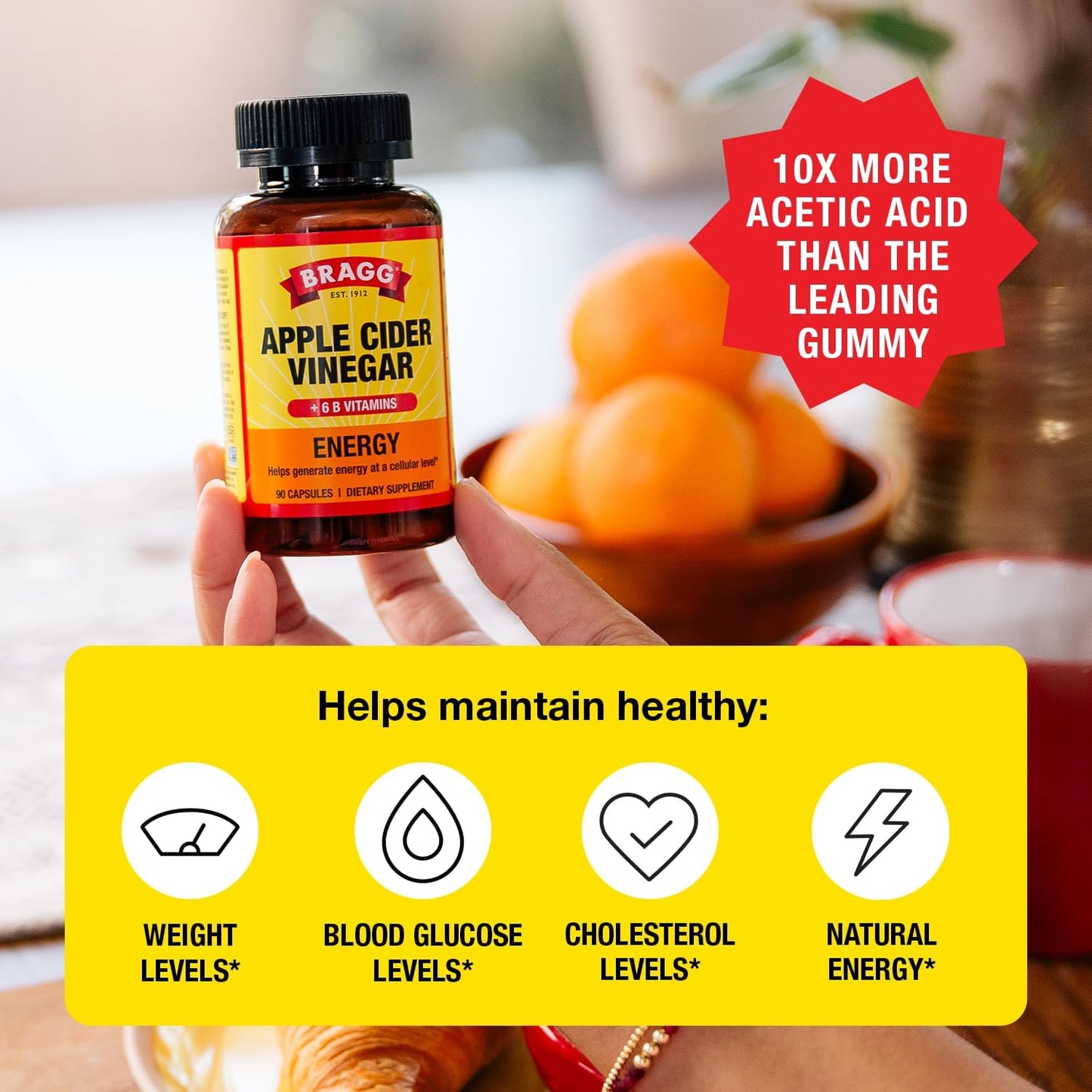 Bragg - Energy Apple Cider Vinegar Capsules with B Vitamins - 90 Capsules