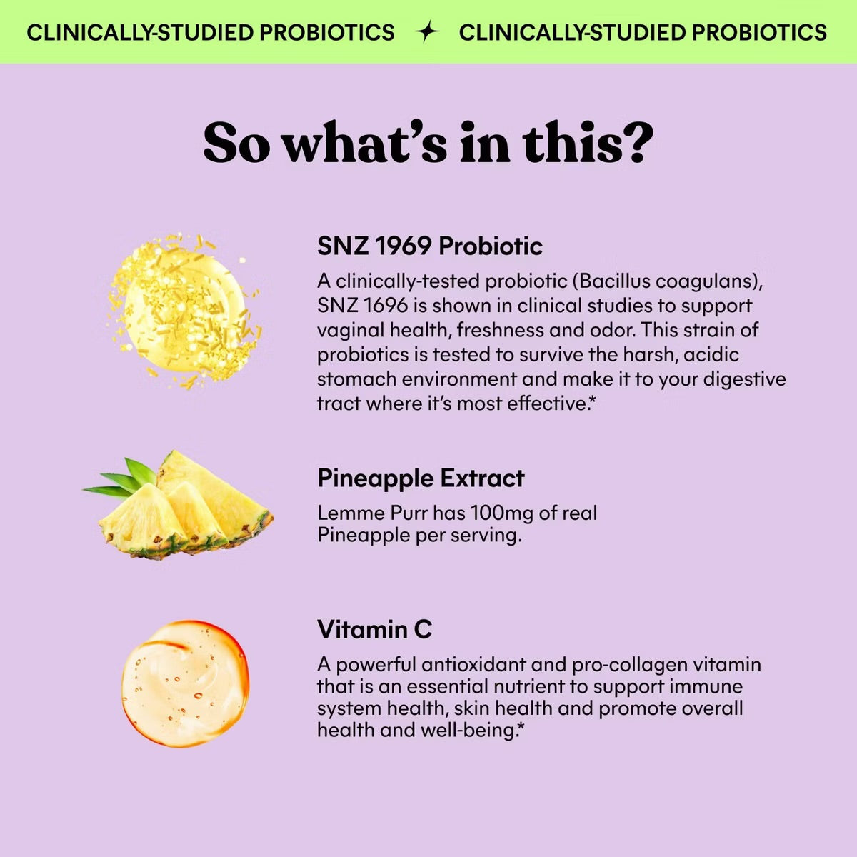 Lemme - Purr Vaginal Probiotic Gummies - pH & Odor Support - Pineapple & Vitamin C