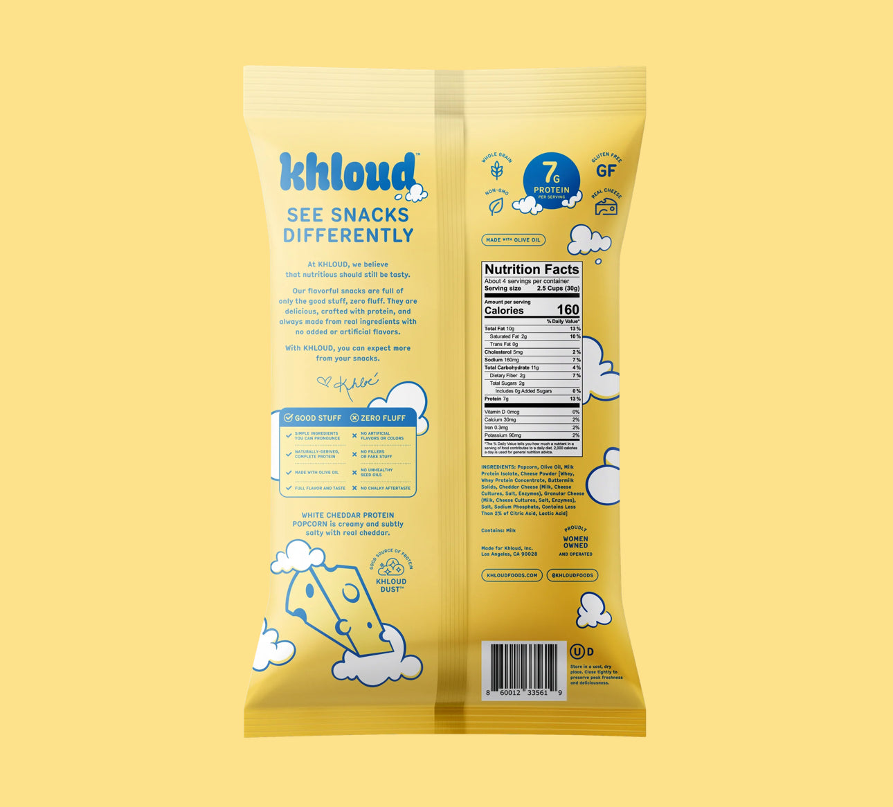 Khloud - White Cheddar Protein Popcorn