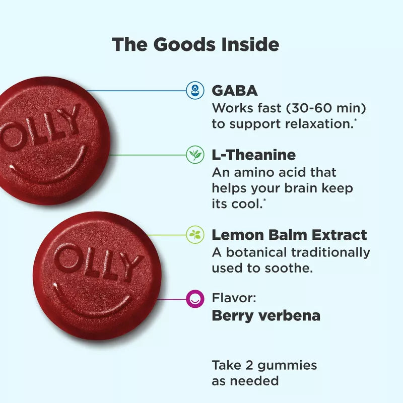 OLLY - Goodbye Stress Gummies with GABA, L-Theanine & Lemon Balm - Berry Verbena