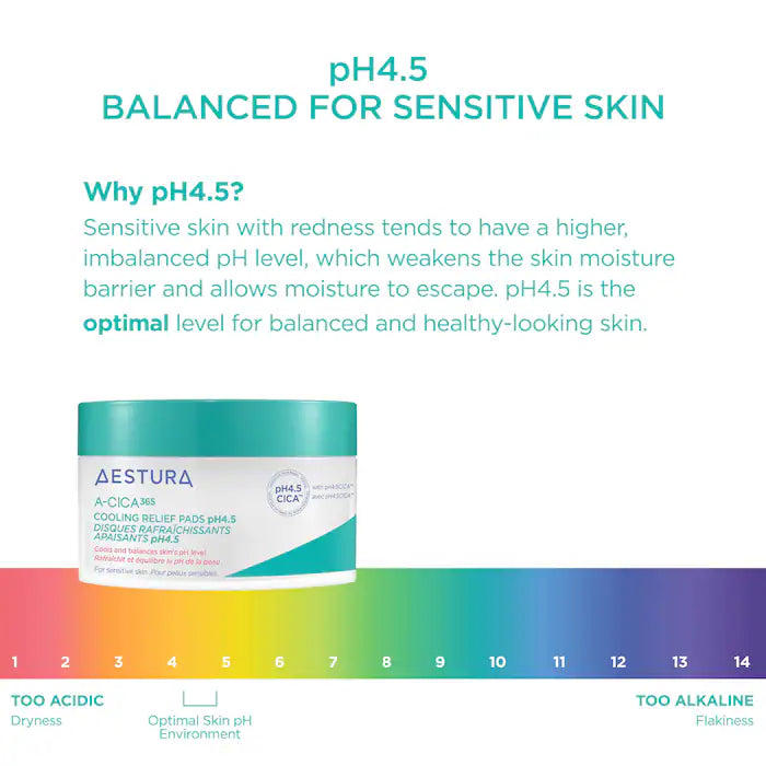 AESTURA - A-CICA365 Cooling Relief Toner Pads pH4.5 with Centella Asiatica + Hyaluronic Acid for Redness