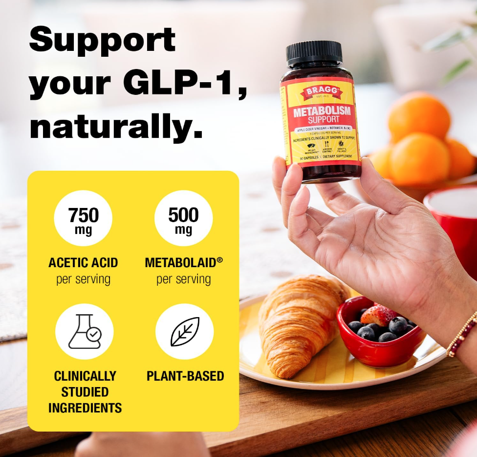 Bragg - Metabolism Natural GLP-1 Support Apple Cider Vinegar Capsules - 90ct