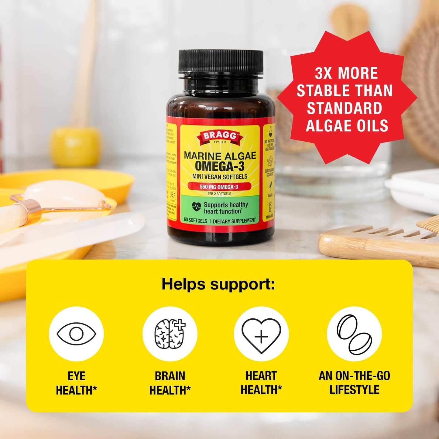 Bragg - Marine Algae Omega-3 Capsules DHA & EPA - 90 Vegan Mini Softgels