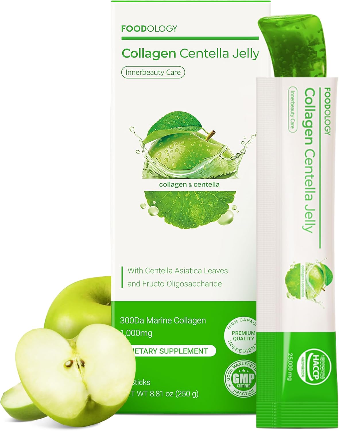 FOODOLOGY - Coleology Centella Jelly Collagen Petide, Gree Apple, 10 Sticks