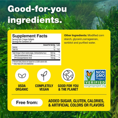 Bragg - Marine Algae Omega-3 Capsules DHA & EPA - 90 Vegan Mini Softgels