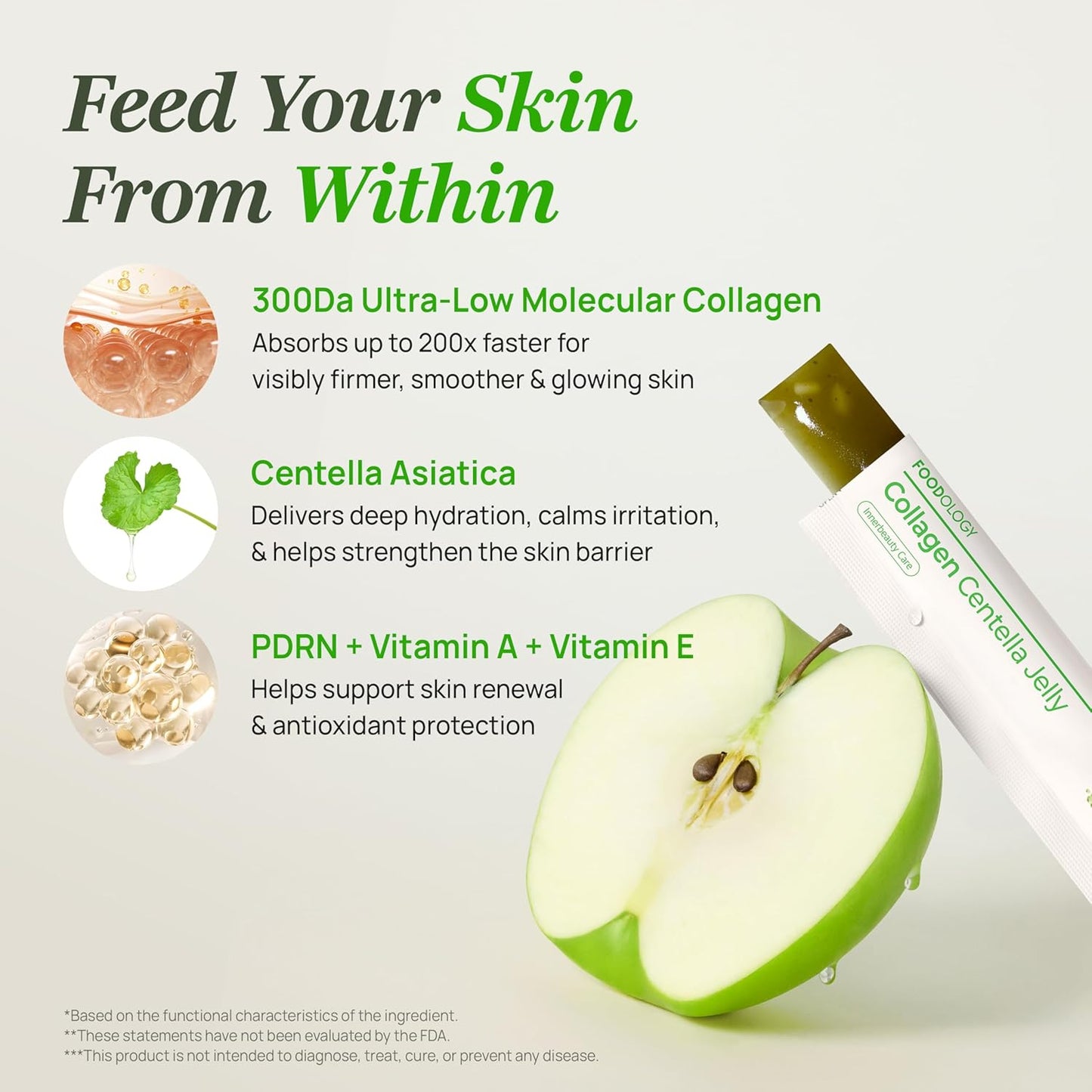 FOODOLOGY - Coleology Centella Jelly Collagen Petide, Gree Apple, 10 Sticks