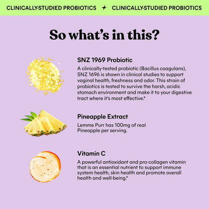 Lemme - Purr Vaginal Probiotic Gummies - pH & Odor Support - Pineapple & Vitamin C