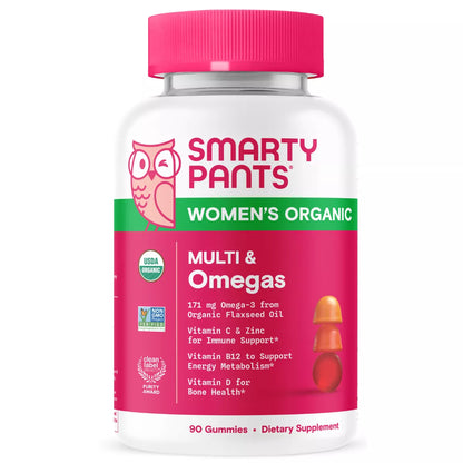 SmartyPants - Organic Women's Multi & Vegetarian Omega 3 Gummy Vitamins with D3, C & B12 - 90 ct