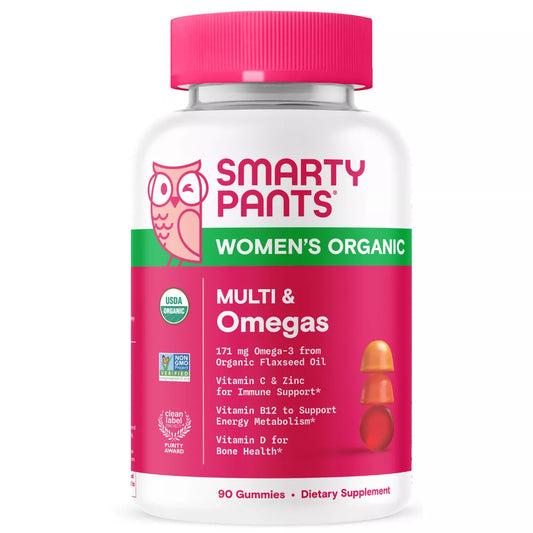 SmartyPants - Organic Women's Multi & Vegetarian Omega 3 Gummy Vitamins with D3, C & B12 - 90 ct
