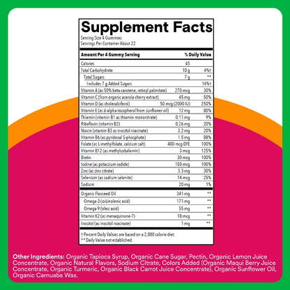 SmartyPants - Organic Women's Multi & Vegetarian Omega 3 Gummy Vitamins with D3, C & B12 - 90 ct
