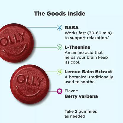 OLLY - Goodbye Stress Gummies with GABA, L-Theanine & Lemon Balm - Berry Verbena