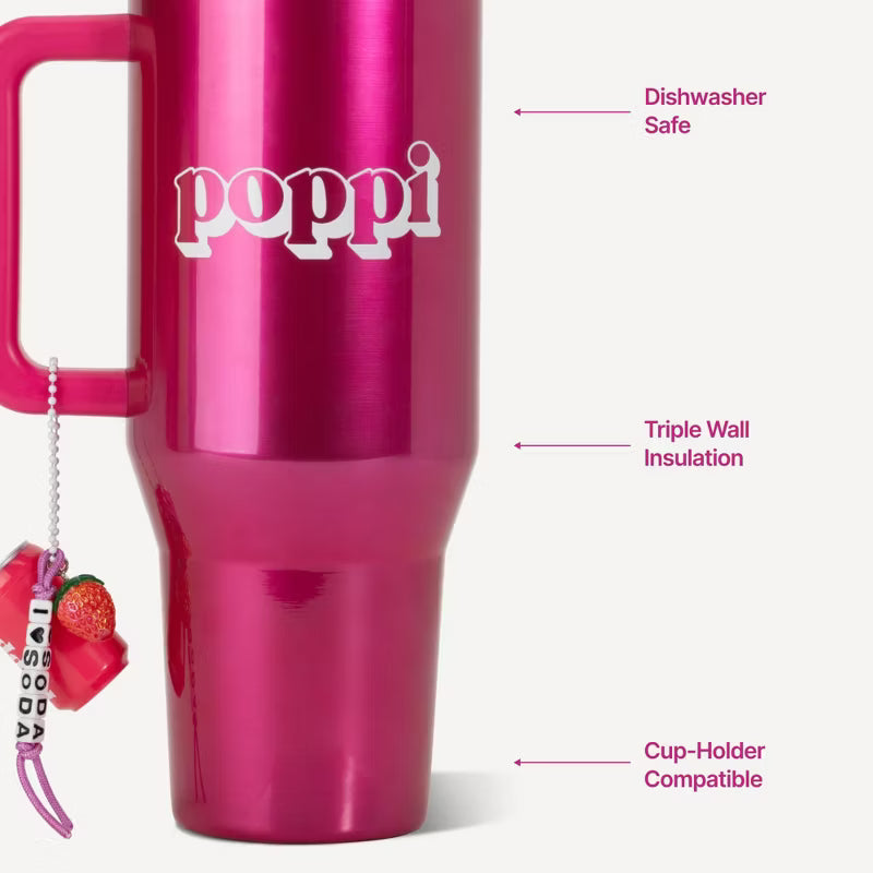 HydroJug x Poppi 40 fl oz Stainless Steel Straw Tumbler Pink Chrome