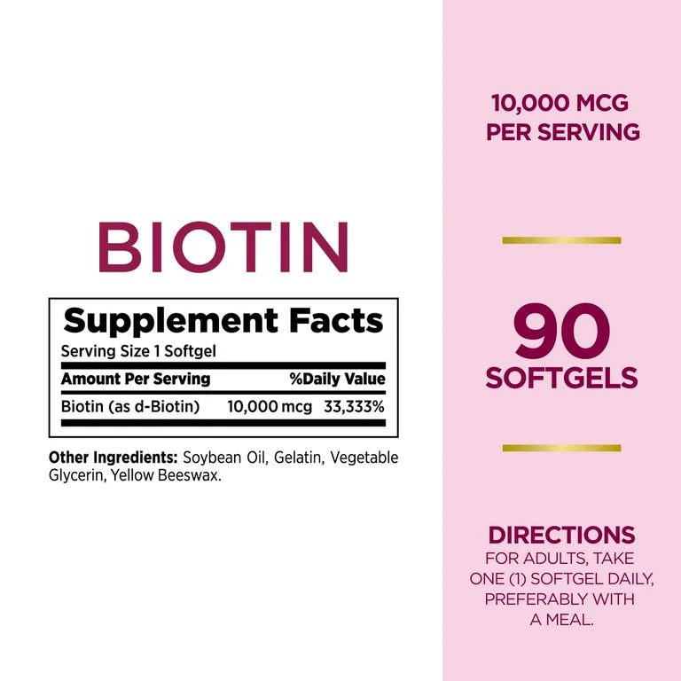 Nature's Bounty - Biotin 10,000mcg Softgels, 90 Ct