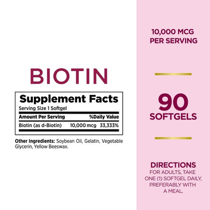 Nature's Bounty - Biotin 10,000mcg Softgels, 90 Ct