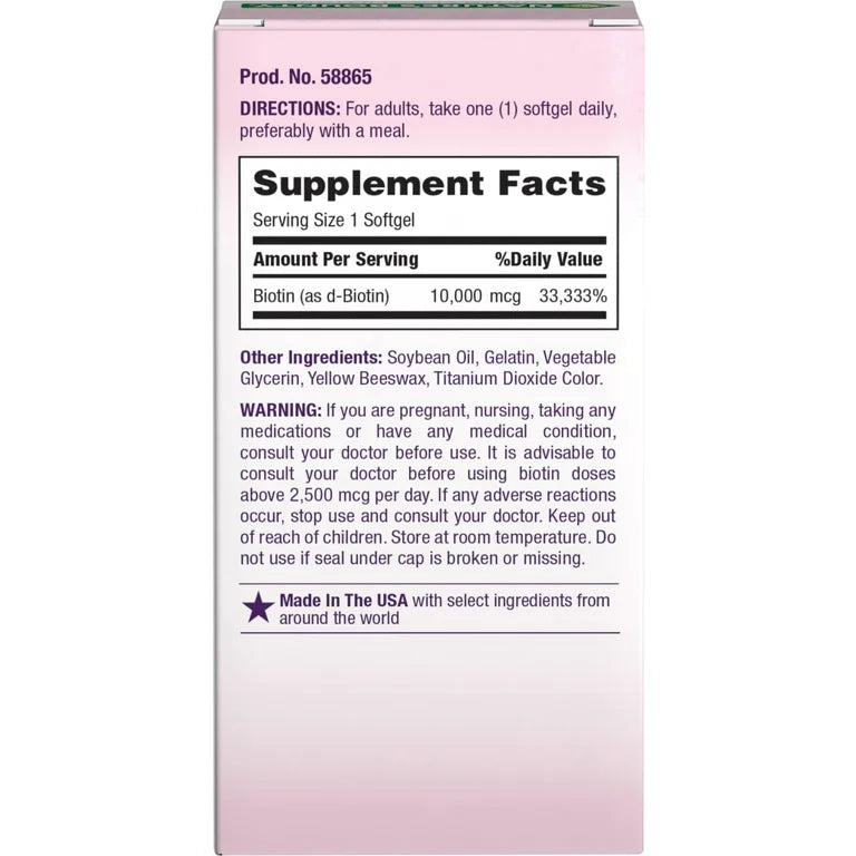 Nature's Bounty - Biotin 10,000mcg Softgels, 90 Ct