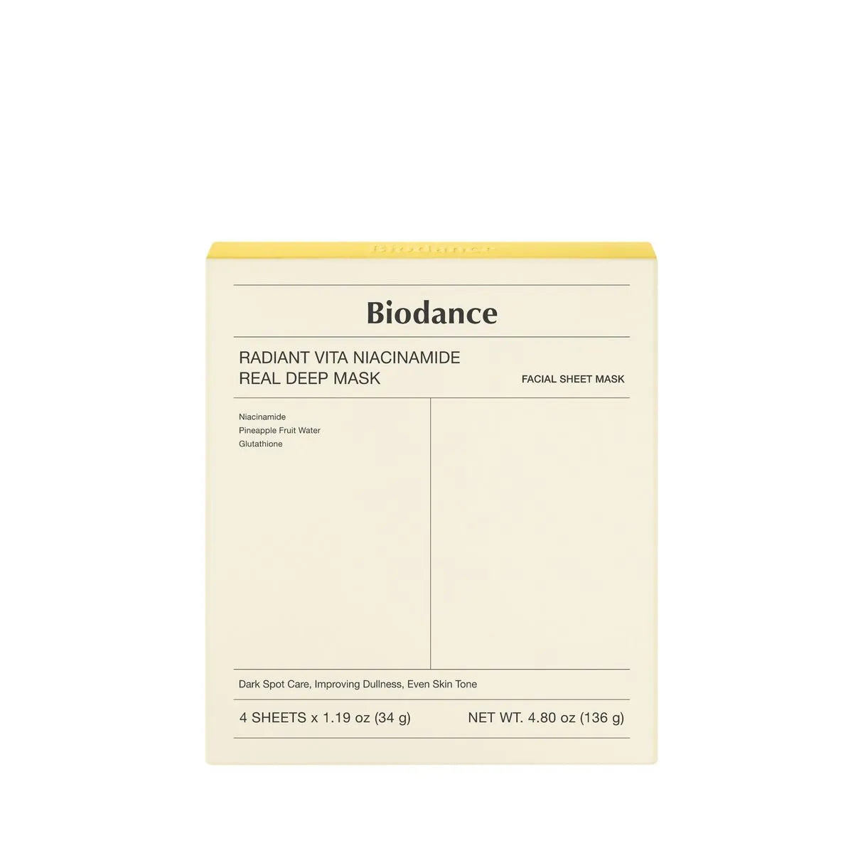 Biodance - Mascarilla Facial Radiant Vita Niacinamide Real Deep Mask (4 pack mask)
