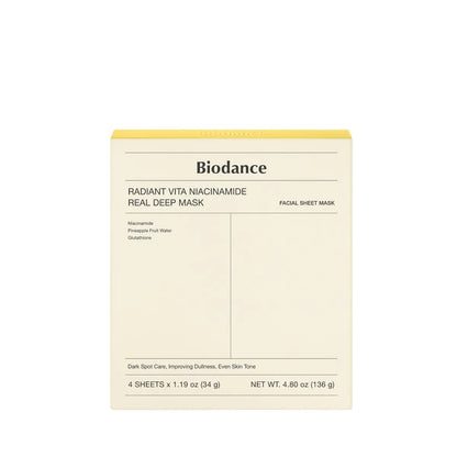 Biodance - Mascarilla Facial Radiant Vita Niacinamide Real Deep Mask (4 pack mask)