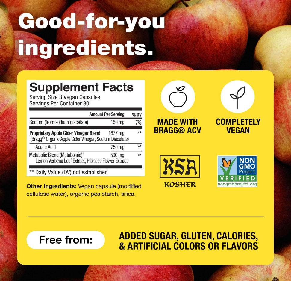 Bragg - Metabolism Natural GLP-1 Support Apple Cider Vinegar Capsules - 90ct