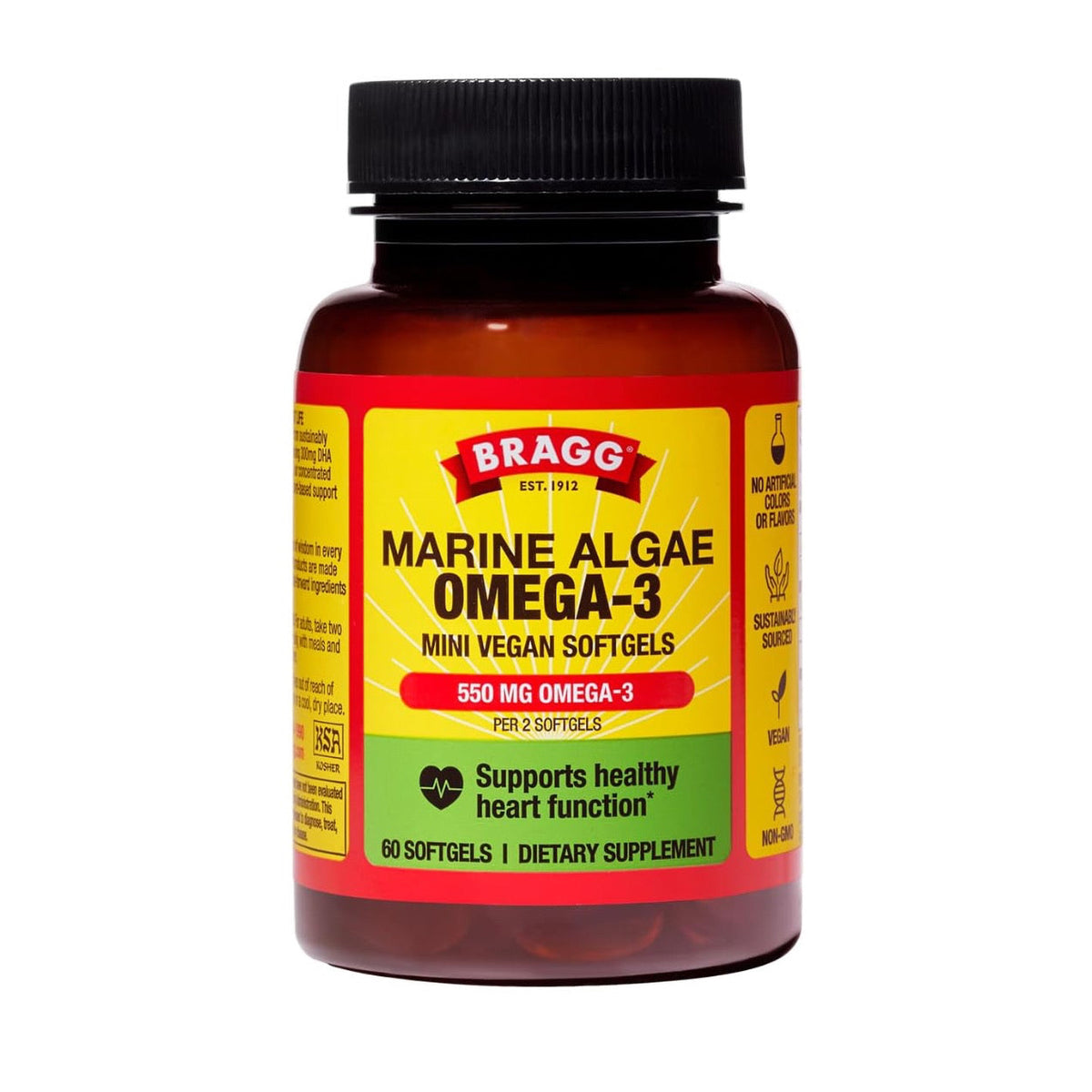 Bragg - Marine Algae Omega-3 Capsules DHA & EPA - 90 Vegan Mini Softgels