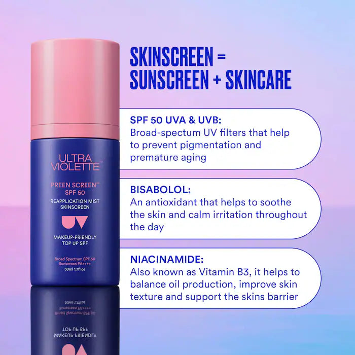 Ultra Violette - Preen Screen SPF 50 Facial Sunscreen Mist With Niacinamide