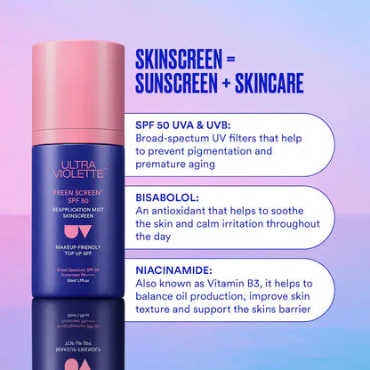 Ultra Violette - Preen Screen SPF 50 Facial Sunscreen Mist With Niacinamide