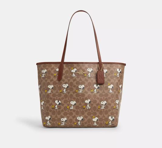 Coach X Peanuts - City Tote Bag Snoopy Print